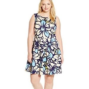 Knee length floral fit + flare scuba dress